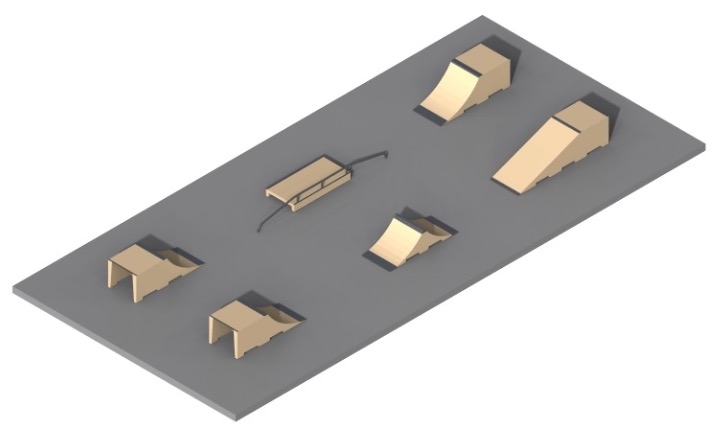 Vue 3D de l'exemple mini-skatepark n°1