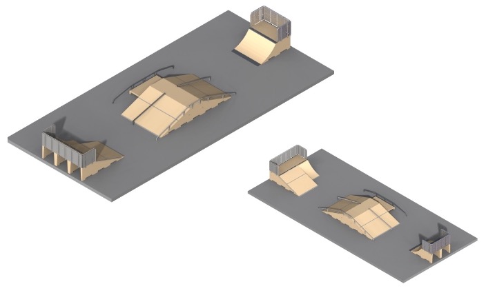 Vue 3D de l'exemple mini-skatepark n°3