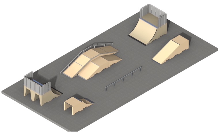 Vue 3D de l'exemple mini-skatepark n°4