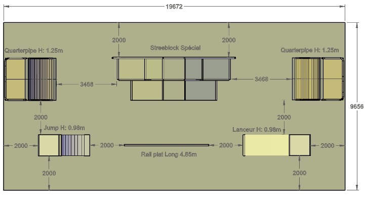 Plan de l'exemple mini-skatepark n°4 avec dimensions