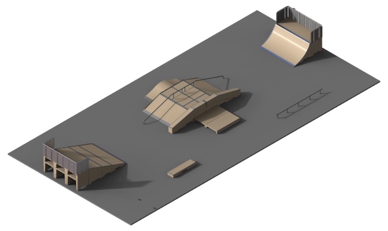 Vue 3D de l'exemple mini-skatepark n°5